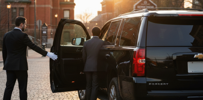 Luxury Brantford limo service car with professional chauffeur for local travel and airport transfers