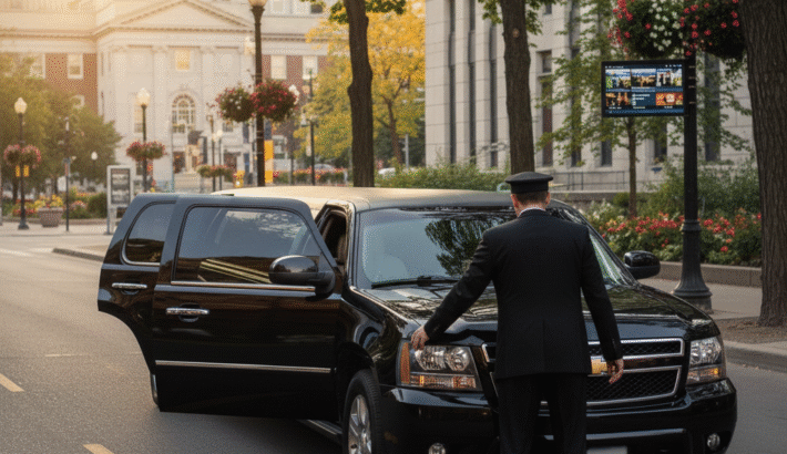 Luxury Waterloo limo service driving past popular city attractions